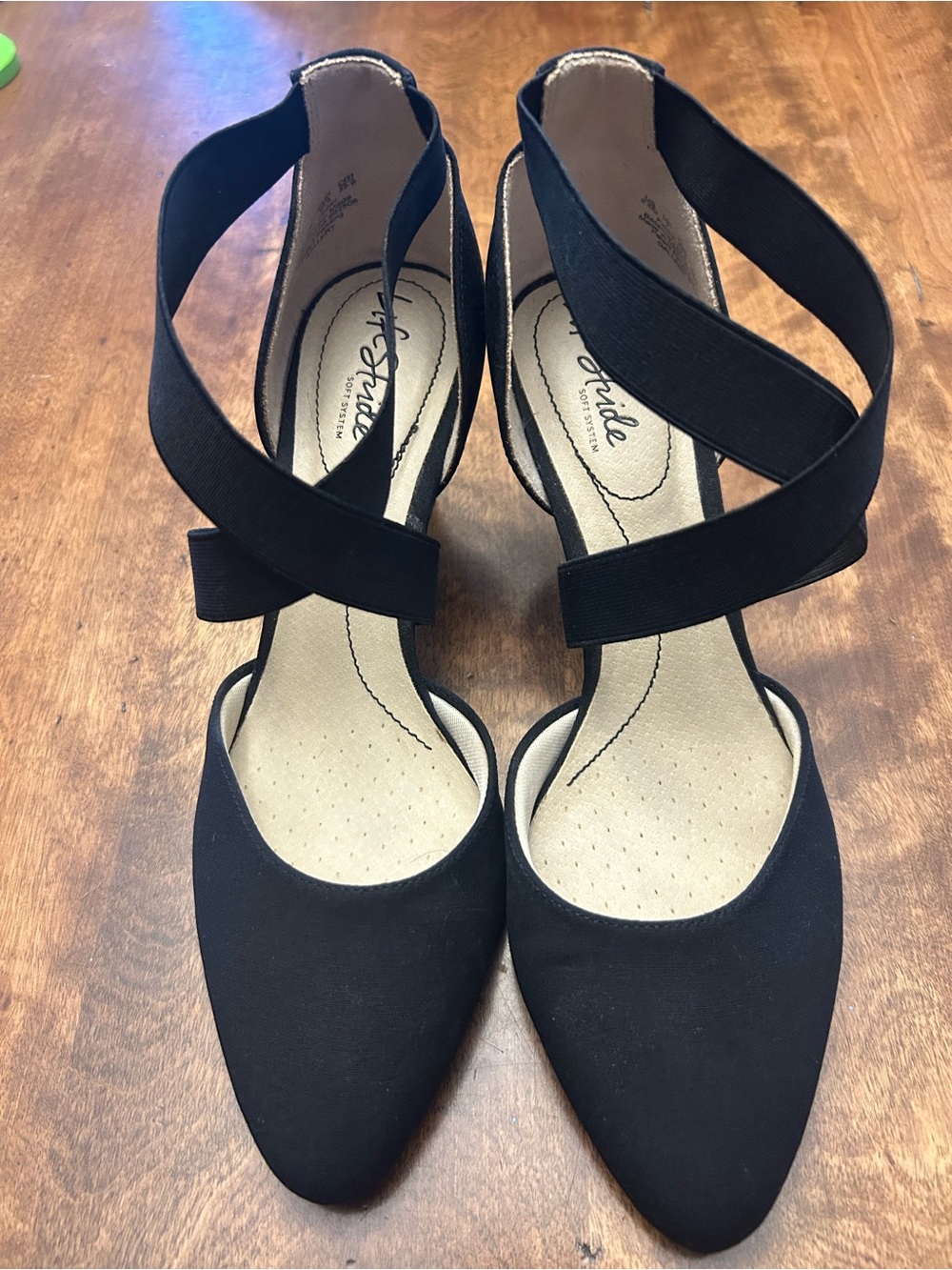 Life Stride Black Crisscross Pointed-Toe Heels